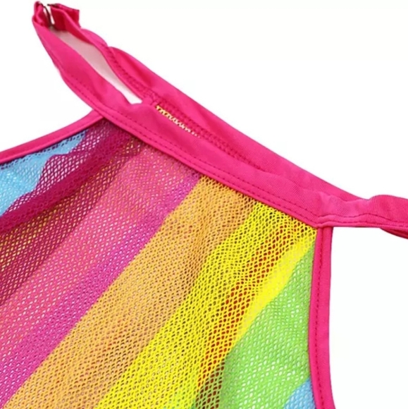 FESTIVAL LINGERIE BODYSUIT MESH HALTER RAINBOW STRIPPED TBACK - Picture 4 of 7